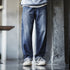 Retro Blue Logging Jeans Washed Denim Loose Cotton Non-elastic Waist Trousers for Men's Daily